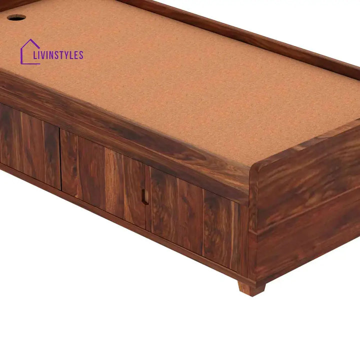 Jacinta Solid Sheesham Wood Single Bed Cum Day Bed With Door Storage (With Mattress Natural Finish) Bed