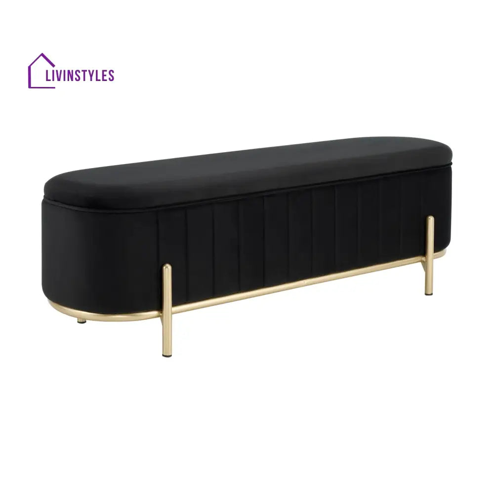 Jacinto Panelled Storage Ottoman - Black End of Bed Ottomans