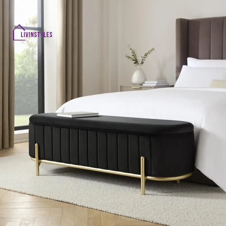 Jacinto Panelled Storage Ottoman - Black End of Bed Ottomans
