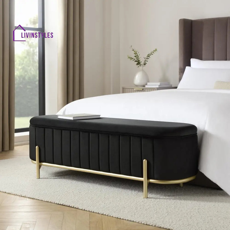 Jacinto Panelled Storage Ottoman - Black End of Bed Ottomans