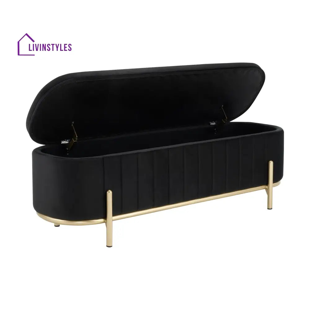 Jacinto Panelled Storage Ottoman - Black End of Bed Ottomans