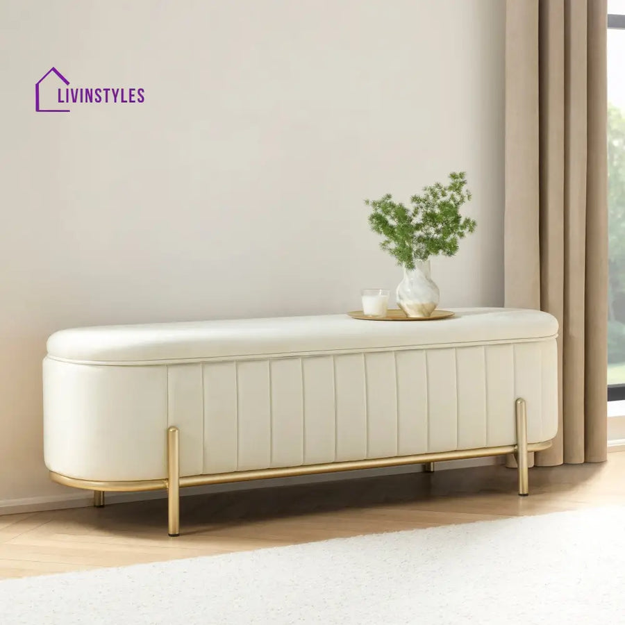 Jacinto Panelled Storage Ottoman - Ecru End of Bed Ottomans