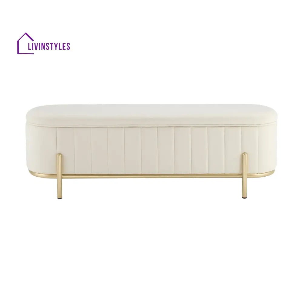 Jacinto Panelled Storage Ottoman - Ecru End of Bed Ottomans