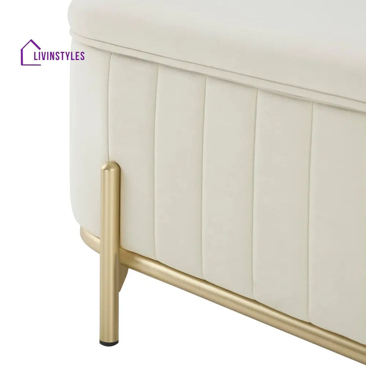 Jacinto Panelled Storage Ottoman - Ecru End of Bed Ottomans