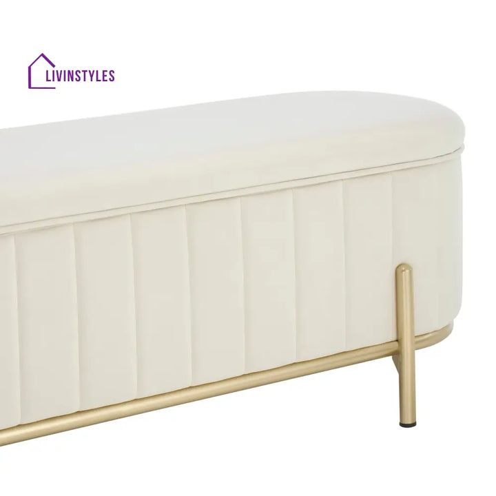 Jacinto Panelled Storage Ottoman - Ecru End of Bed Ottomans
