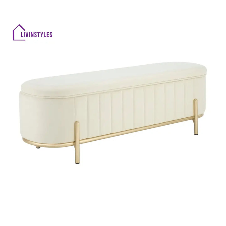 Jacinto Panelled Storage Ottoman - Ecru End of Bed Ottomans