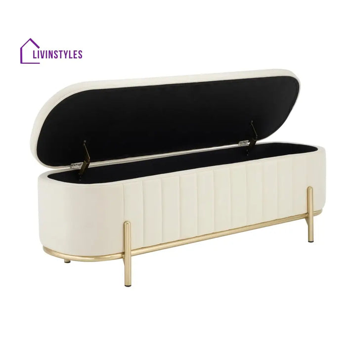 Jacinto Panelled Storage Ottoman - Ecru End of Bed Ottomans