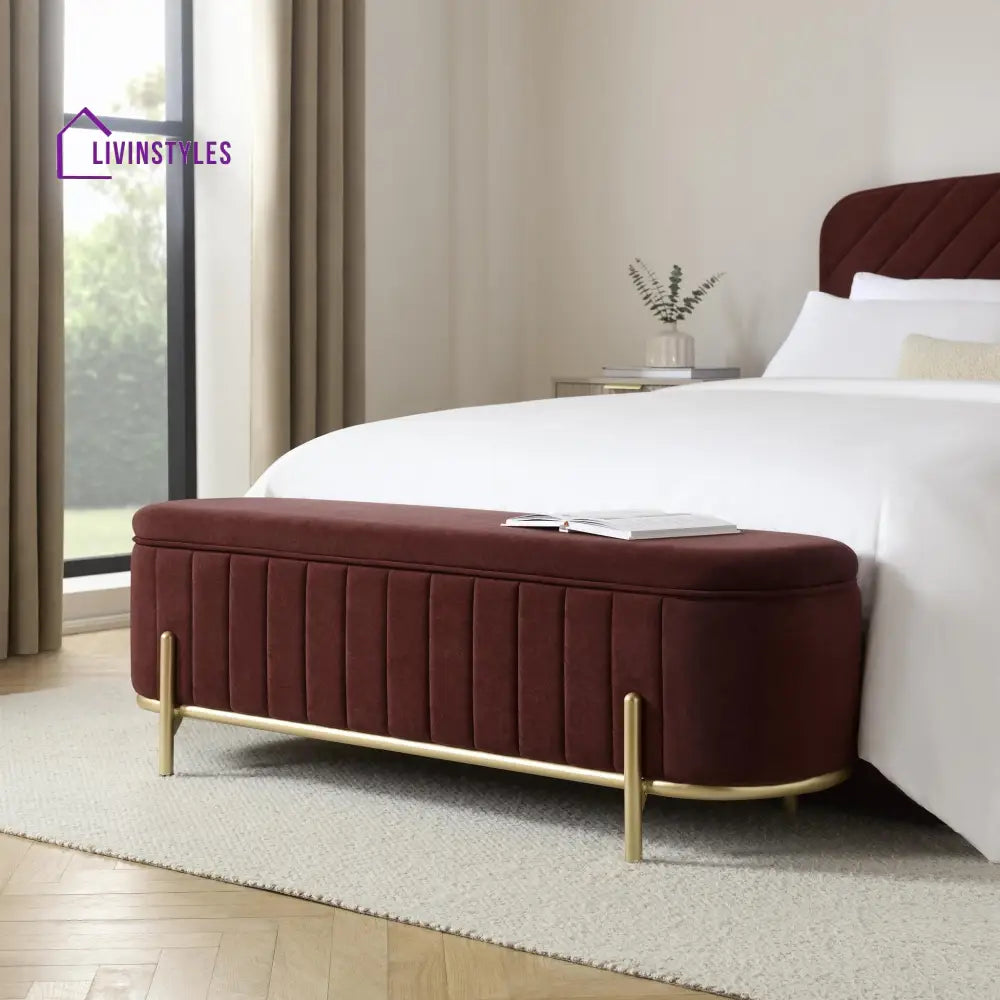 Jacinto Panelled Storage Ottoman - Rust End of Bed Ottomans