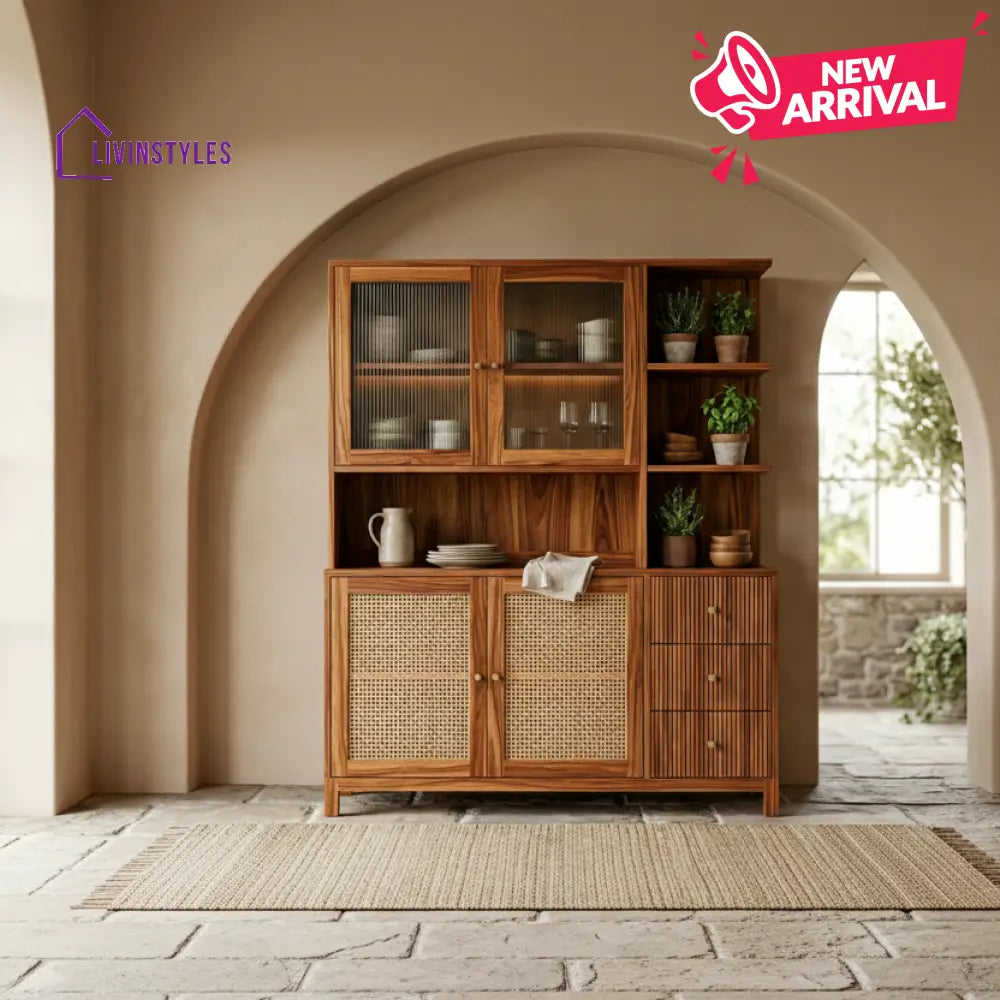 Jack Classic Kitchen Cabinet with Glass Cane Weave (Honey Finish)