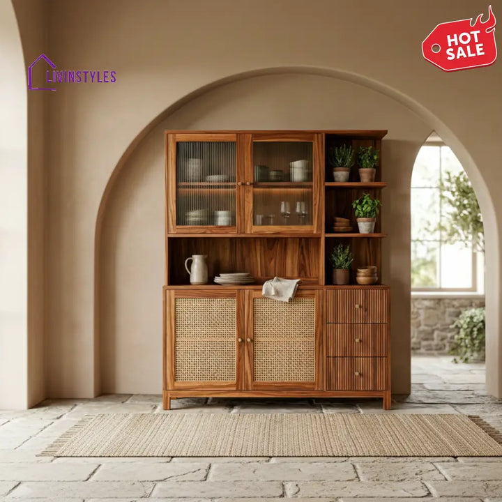 Jack Classic Kitchen Cabinet with Glass Cane Weave (Honey Finish)