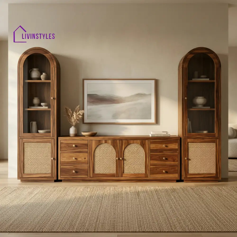 Jack Premium Solid Wood TV Unit with Cane Panel Cabinet