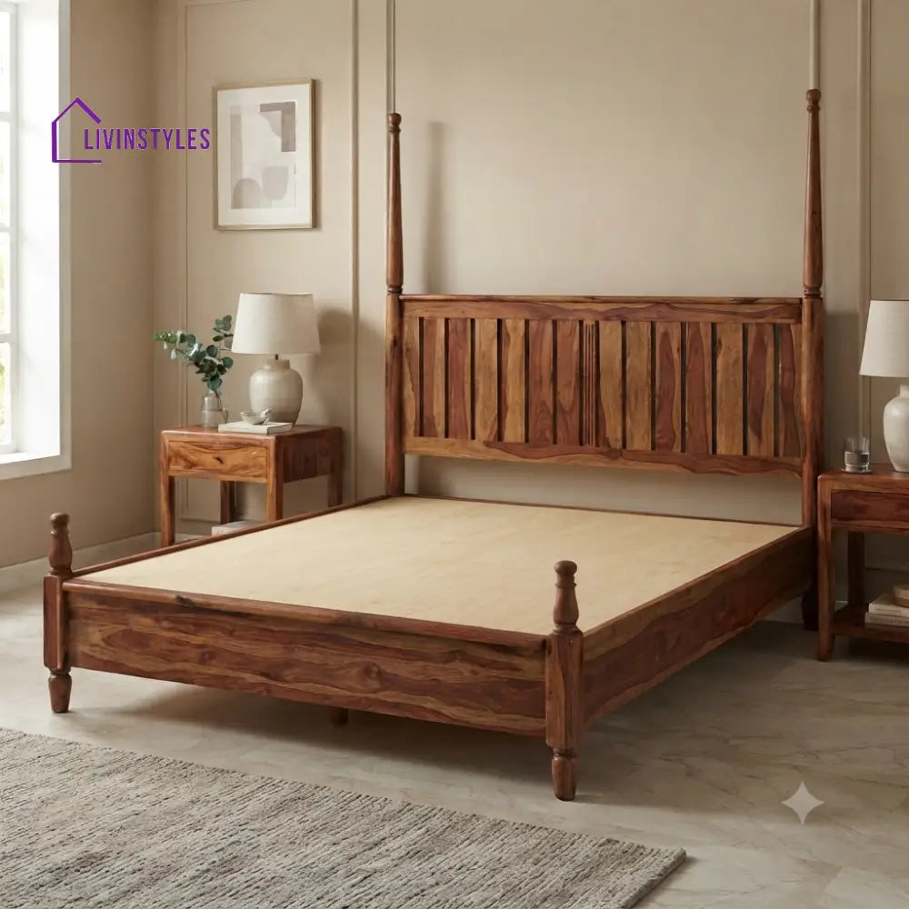 Jack Solid Sheesham Wood Poster Bed Without Storage