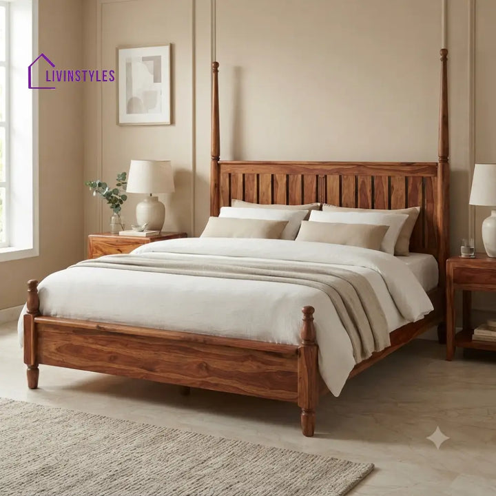 Jack Solid Sheesham Wood Poster Bed Without Storage