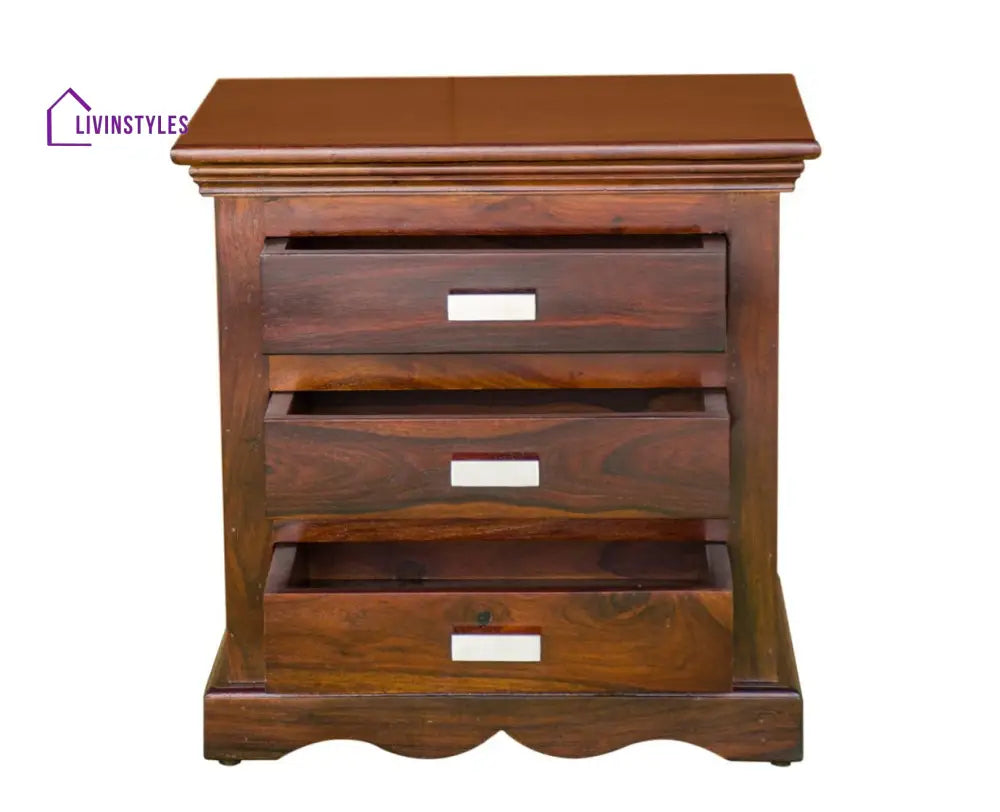 Jacksonville Wooden Three Drawers Bedside Table-Teak Finish - Teak Finish - Bedside Table