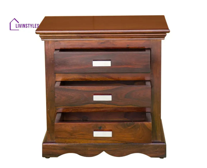 Jacksonville Wooden Three Drawers Bedside Table-Teak Finish - Teak Finish - Bedside Table
