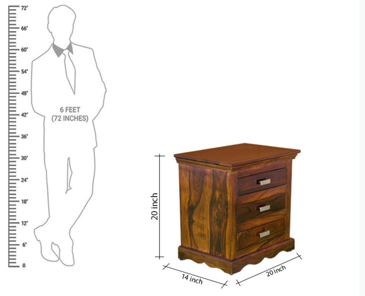 Jacksonville Wooden Three Drawers Bedside Table-Teak Finish