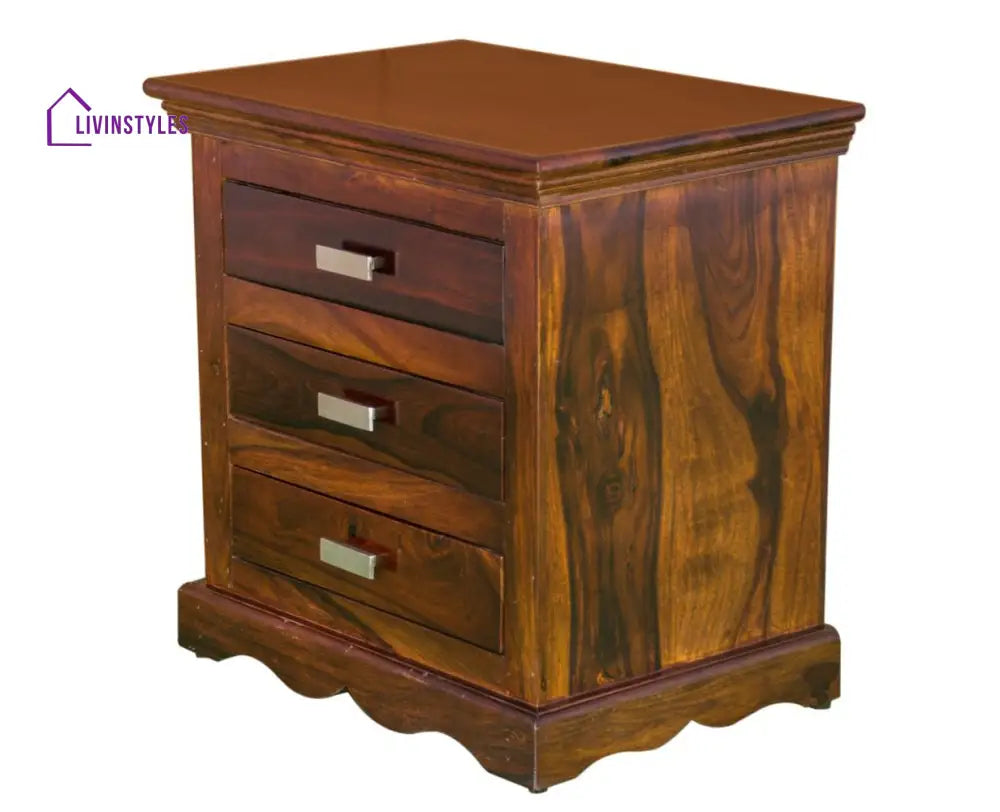 Jacksonville Wooden Three Drawers Bedside Table-Teak Finish - Teak Finish - Bedside Table