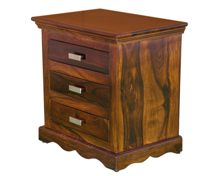 Jacksonville Wooden Three Drawers Bedside Table-Teak Finish