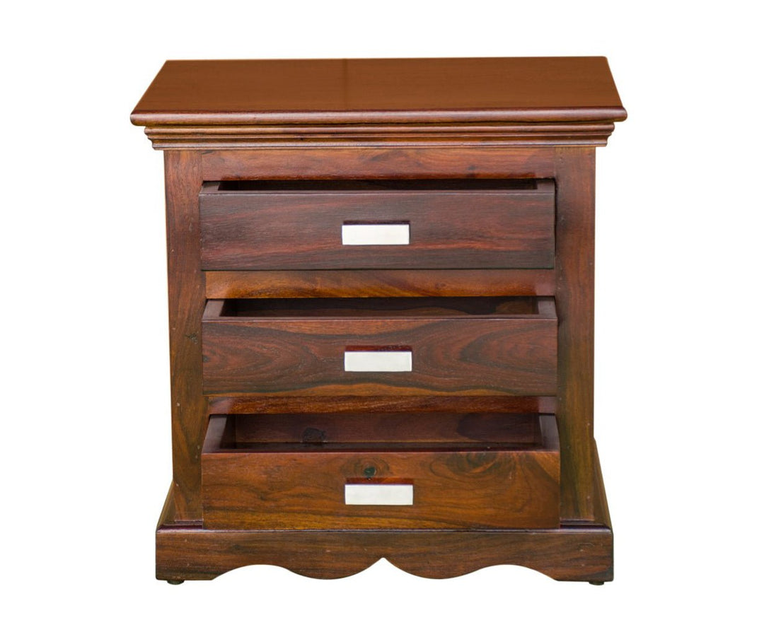 Jacksonville Wooden Three Drawers Bedside Table-Teak Finish
