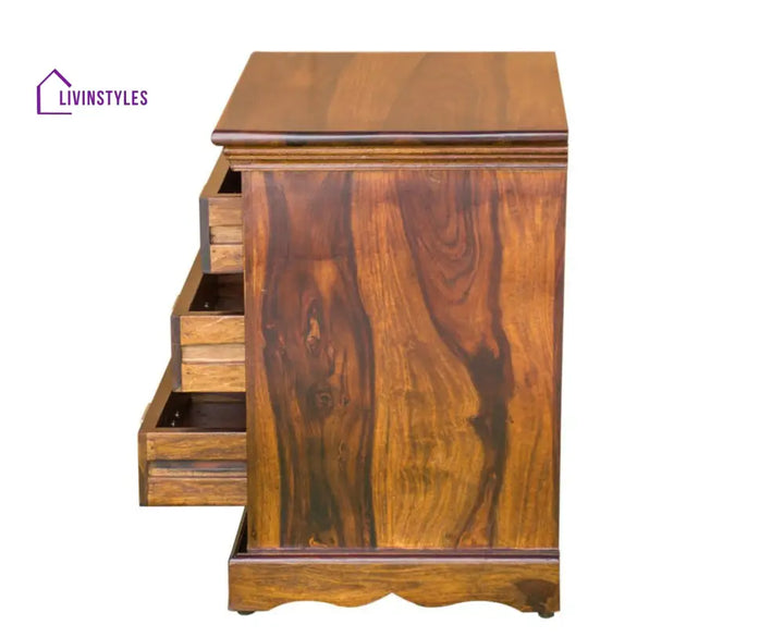 Jacksonville Wooden Three Drawers Bedside Table-Teak Finish - Teak Finish - Bedside Table