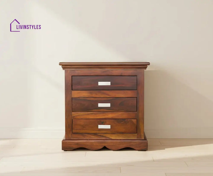 Jacksonville Wooden Three Drawers Bedside Table-Teak Finish - Teak Finish - Bedside Table
