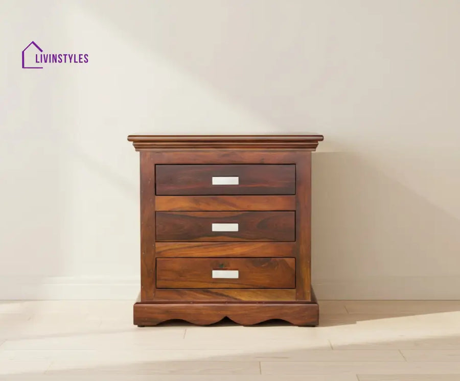 Jacksonville Wooden Three Drawers Bedside Table-Teak Finish - Teak Finish - Bedside Table