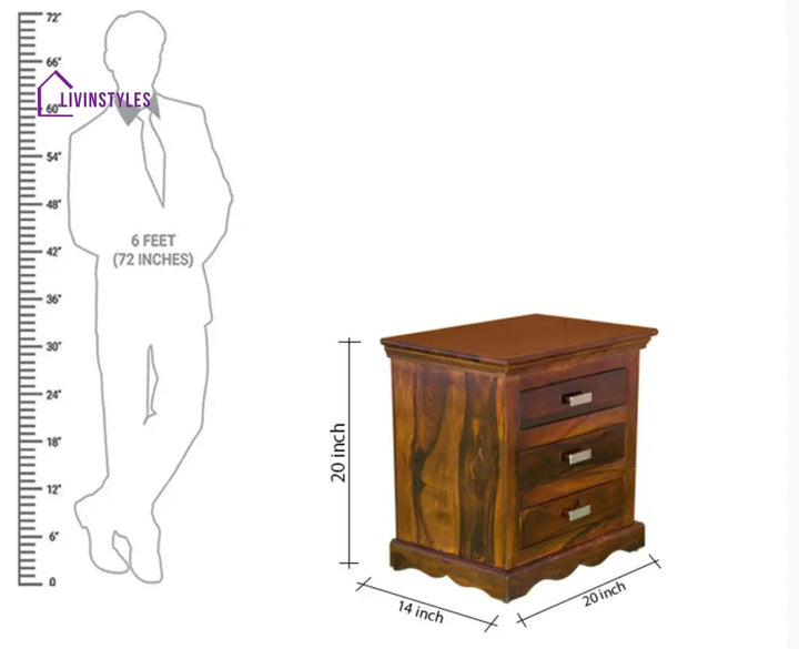 Jacksonville Wooden Three Drawers Bedside Table-Teak Finish - Teak Finish - Bedside Table