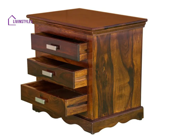 Jacksonville Wooden Three Drawers Bedside Table-Teak Finish - Teak Finish - Bedside Table
