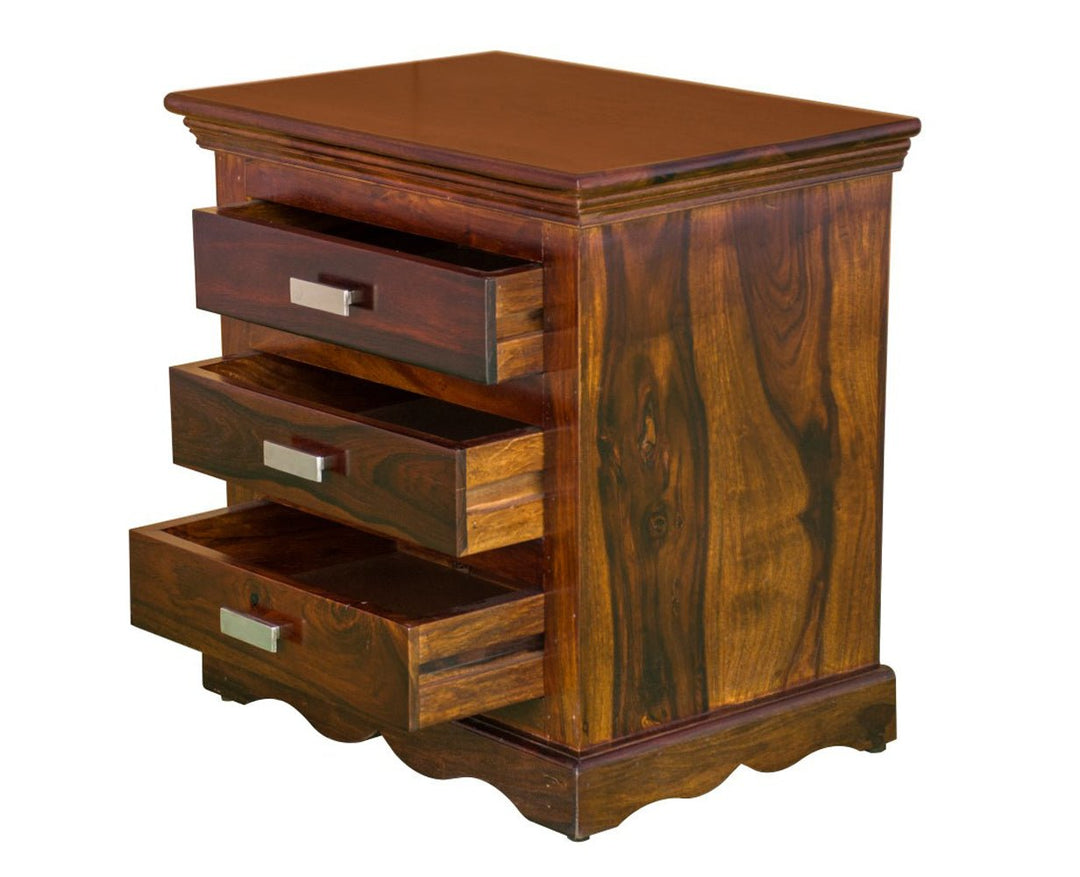 Jacksonville Wooden Three Drawers Bedside Table-Teak Finish