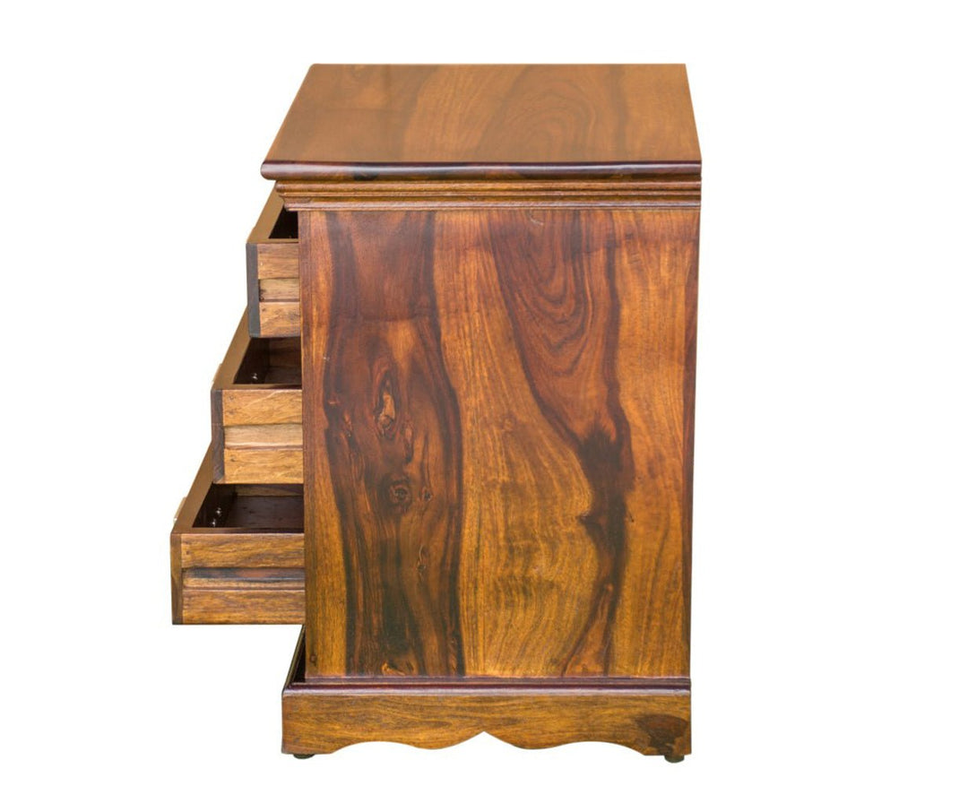 Jacksonville Wooden Three Drawers Bedside Table-Teak Finish