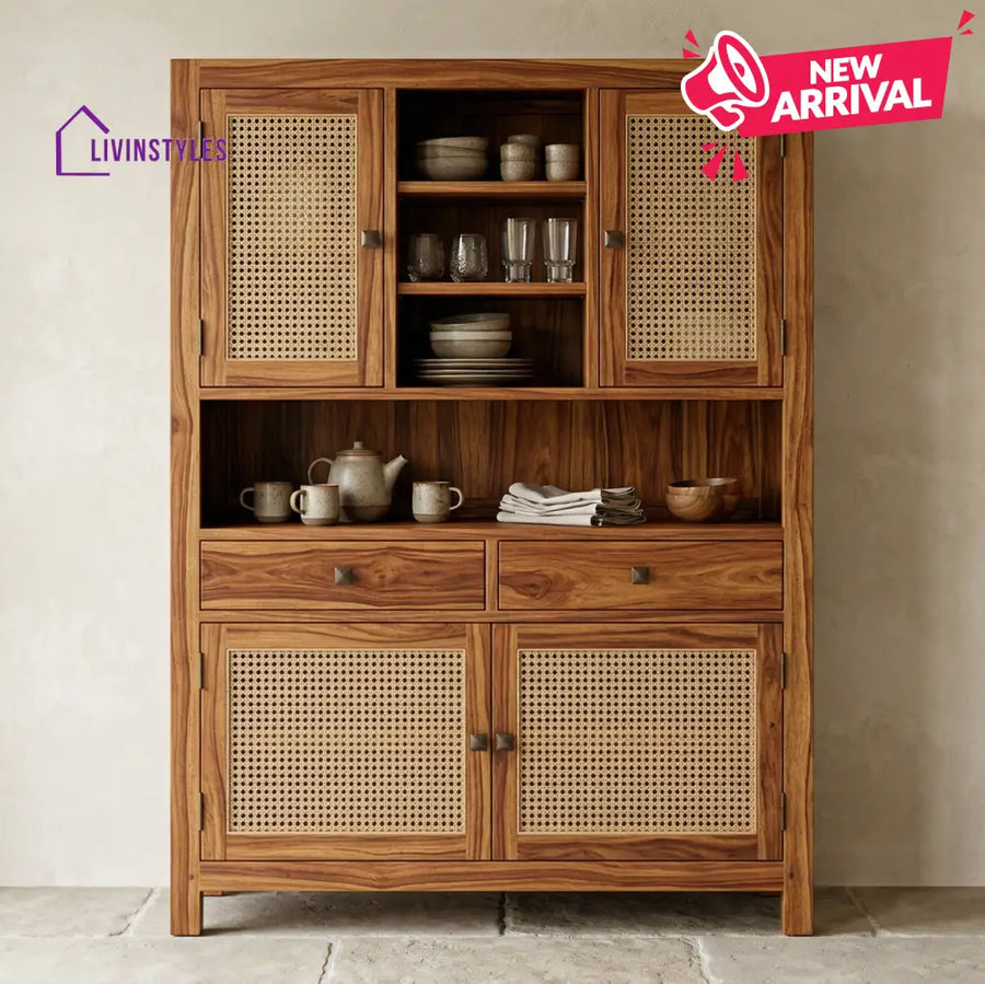 Jacob Classic Kitchen Cabinet with Glass (Honey Finish)