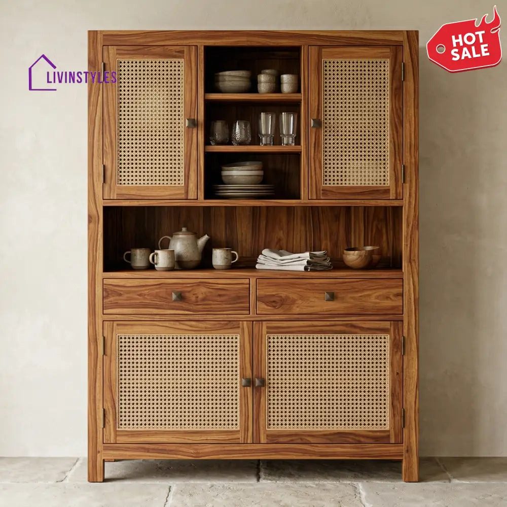 Jacob Classic Kitchen Cabinet with Glass (Honey Finish)
