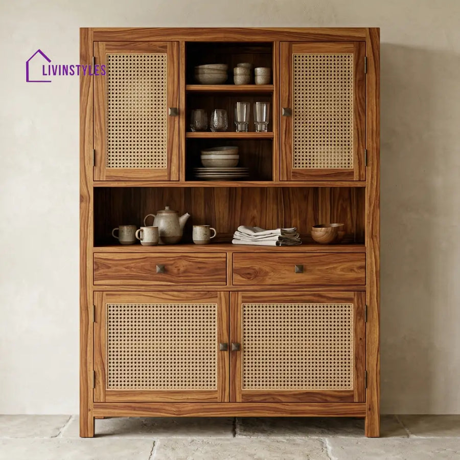 Jacob Classic Kitchen Cabinet with Glass (Honey Finish)