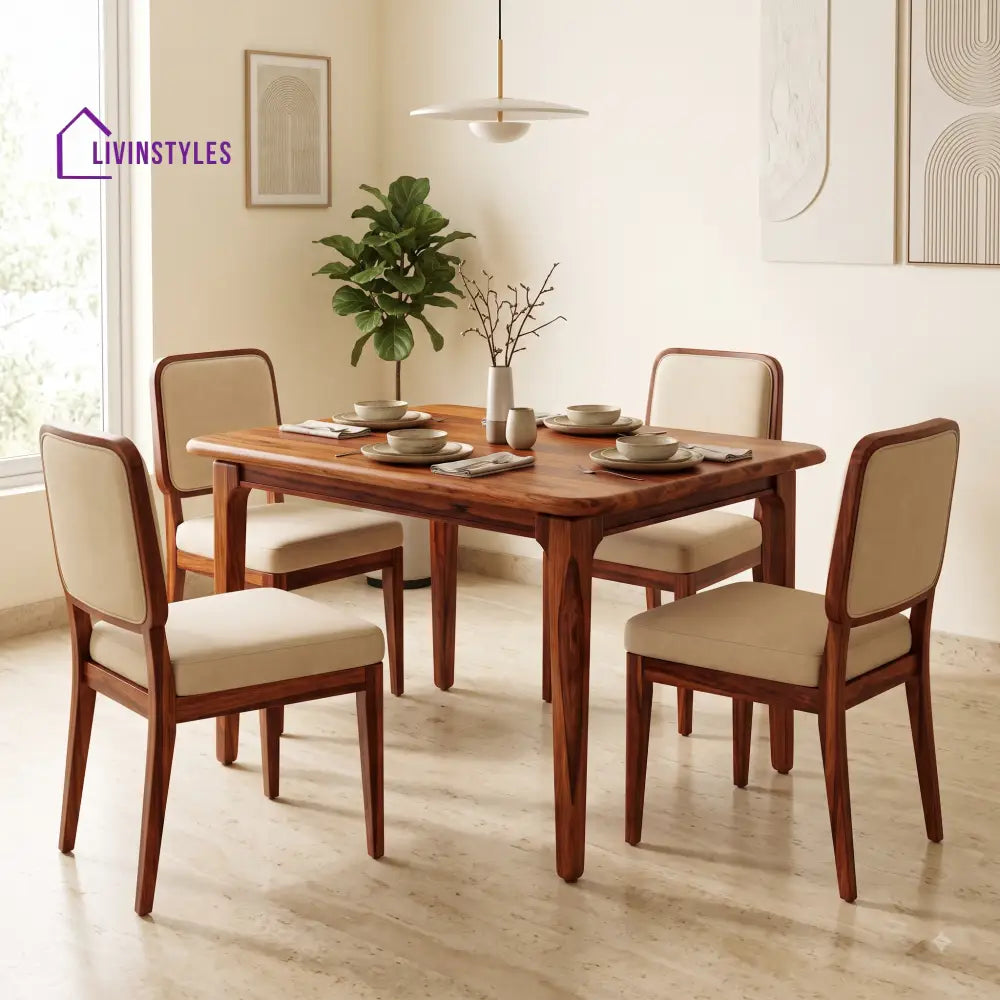 Jacob Premium Solid Wood 4 Seater Dining Table Set