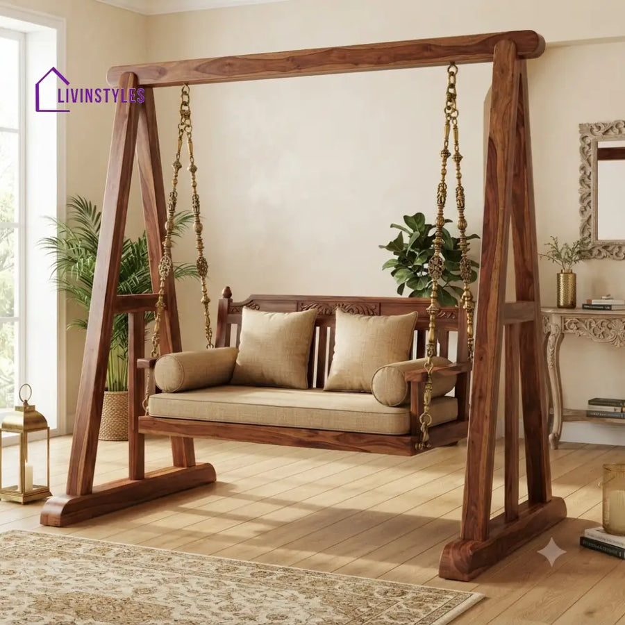 Jacques 2 Seater Wooden Swing for Home | Wooden Jhula for home