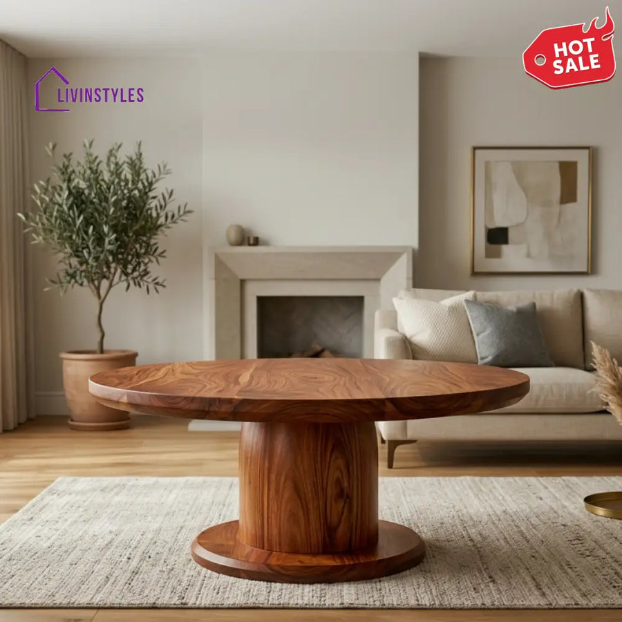 Jade Sheesham Wood Round Shaped Coffee Table for Living Room)