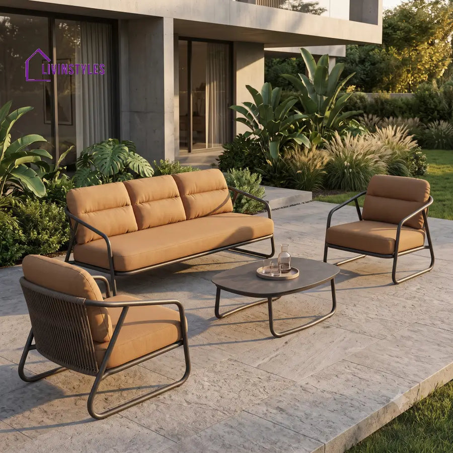 Jakub Premium MS Frame with Powder Coated Outdoor Sofa Set with Weather Proof Fabric