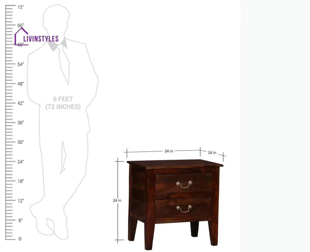 Jalandhar Wooden Two Drawers Bedside Table - Bedside Table