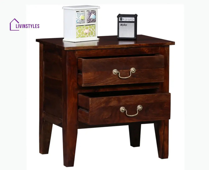 Jalandhar Wooden Two Drawers Bedside Table - Bedside Table