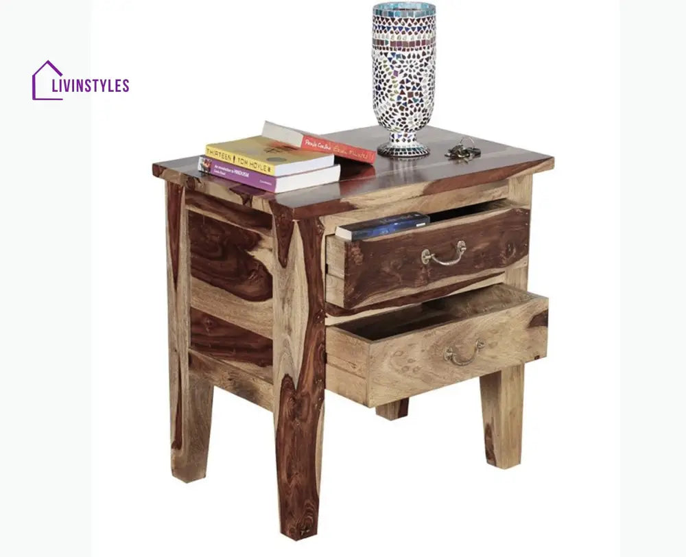 Jalandhar Wooden Two Drawers Bedside Table - Bedside Table