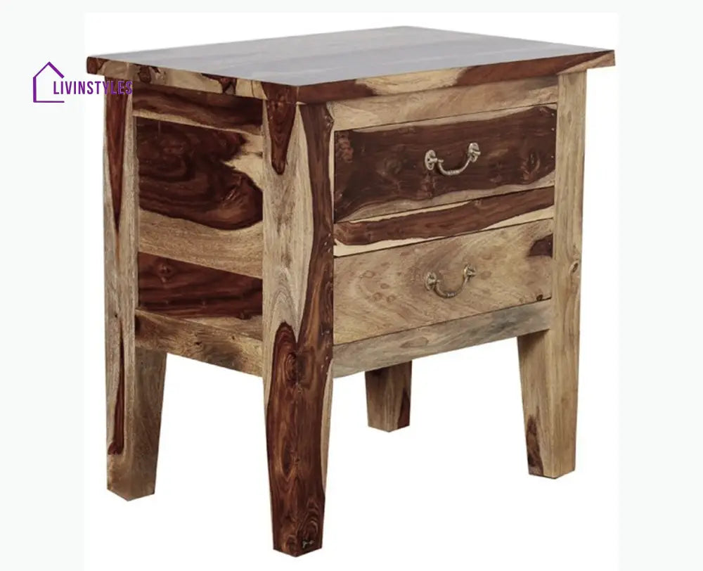 Jalandhar Wooden Two Drawers Bedside Table - Bedside Table