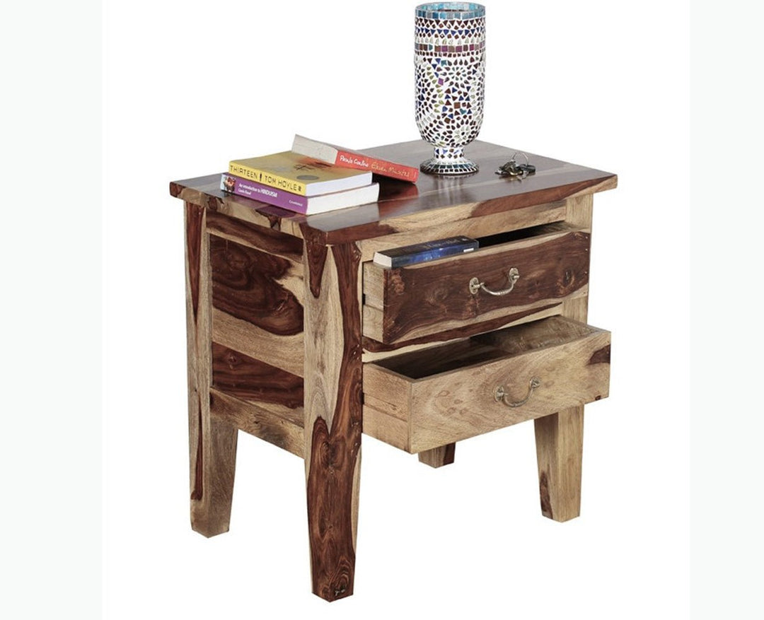 Jalandhar Wooden Two Drawers Bedside Table