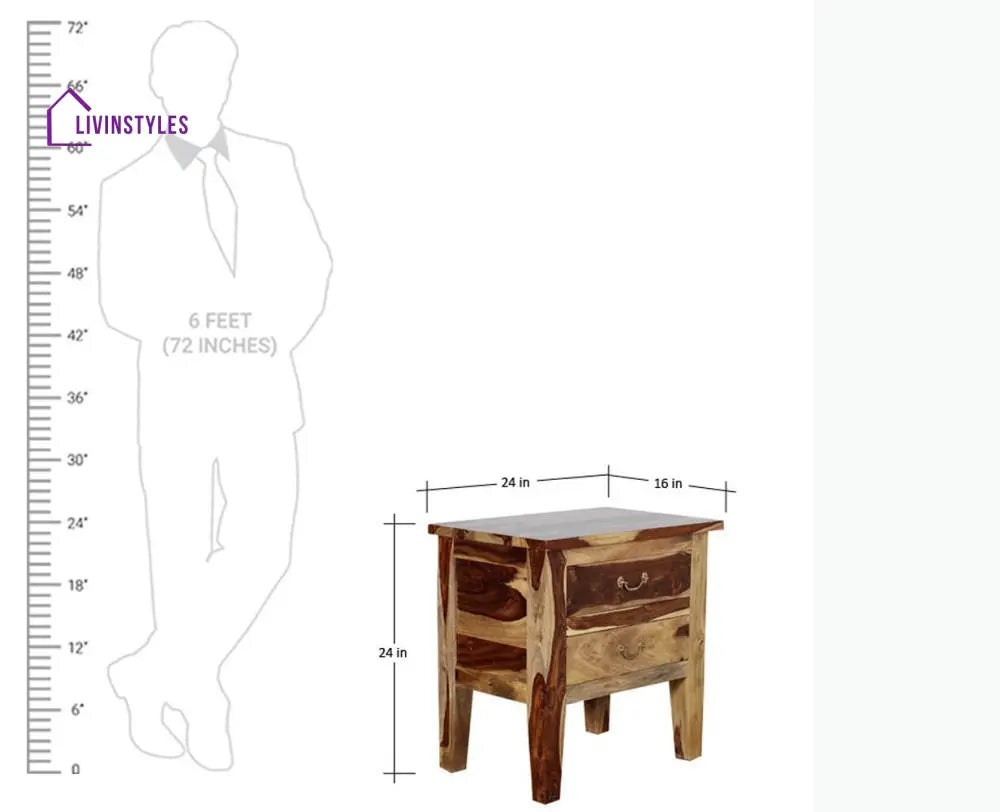 Jalandhar Wooden Two Drawers Bedside Table - Bedside Table