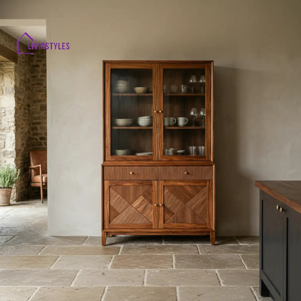 James Classic Kitchen Cabinet with Glass (Honey Finish)