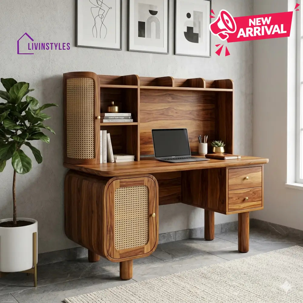 James Heritage Haven – Premium Sheesham Wood Study Table with Rattan Accents