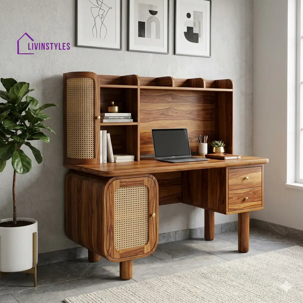 James Heritage Haven – Premium Sheesham Wood Study Table with Rattan Accents