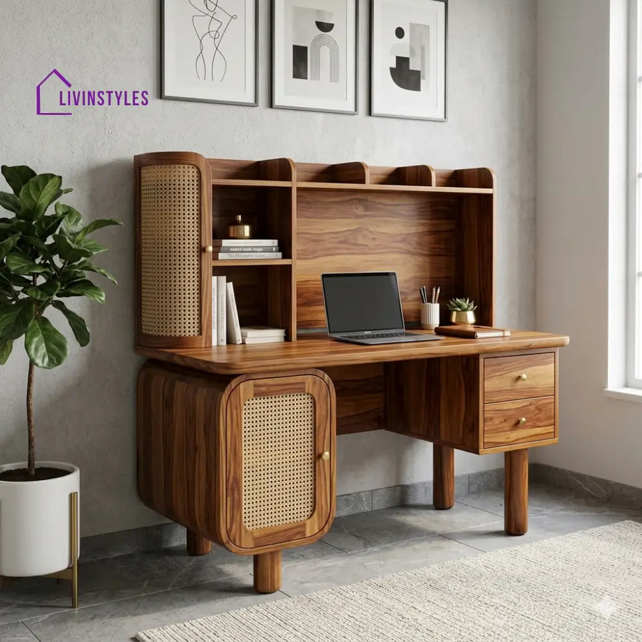 James Heritage Haven – Premium Sheesham Wood Study Table with Rattan Accents