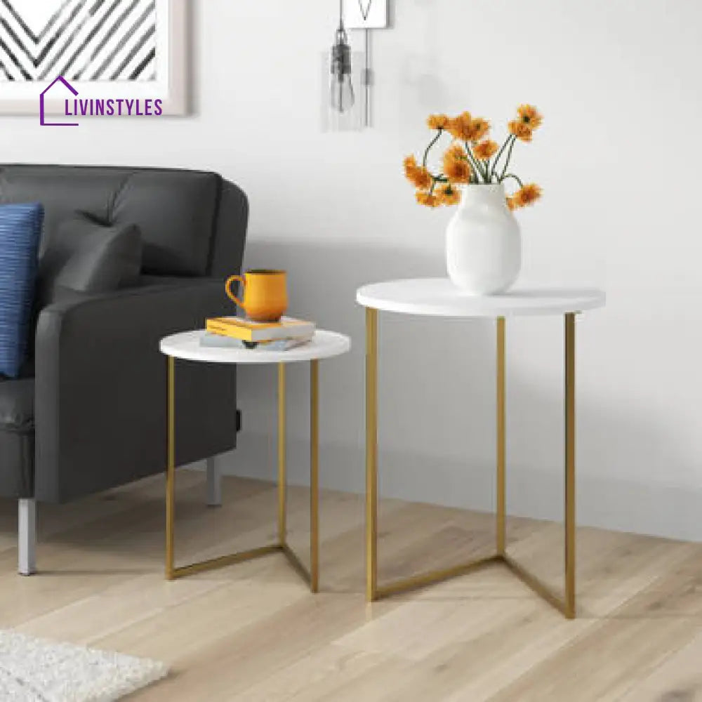 James Metal And Marble Top Side Table - Set Of 2