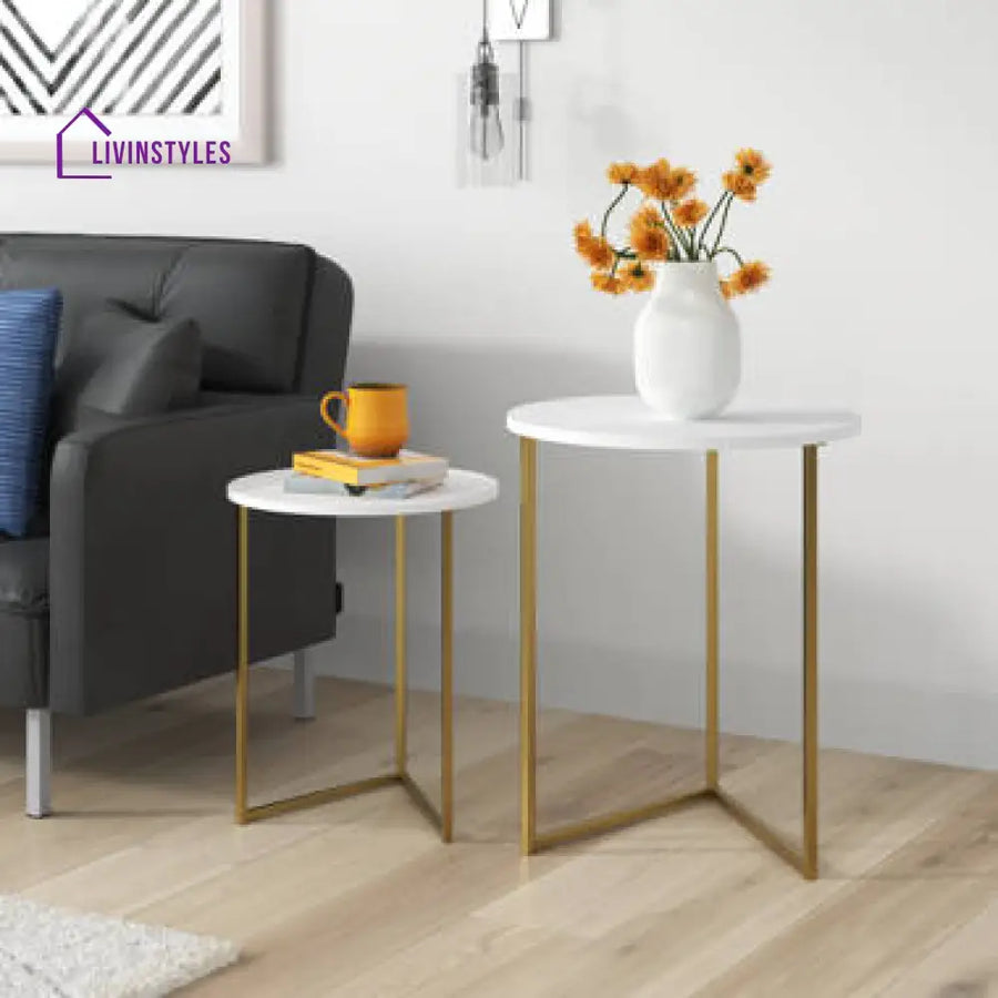 James Metal And Marble Top Side Table - Set Of 2