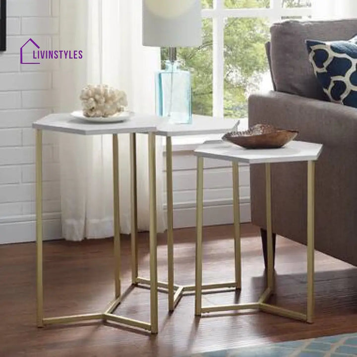 James Metal And Marble Top Side Table - Set Of 2